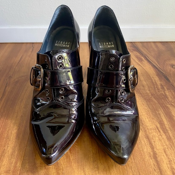 Stuart Weitzman Patent Leather Buckle Oxford Booties - Picture 2 of 8
